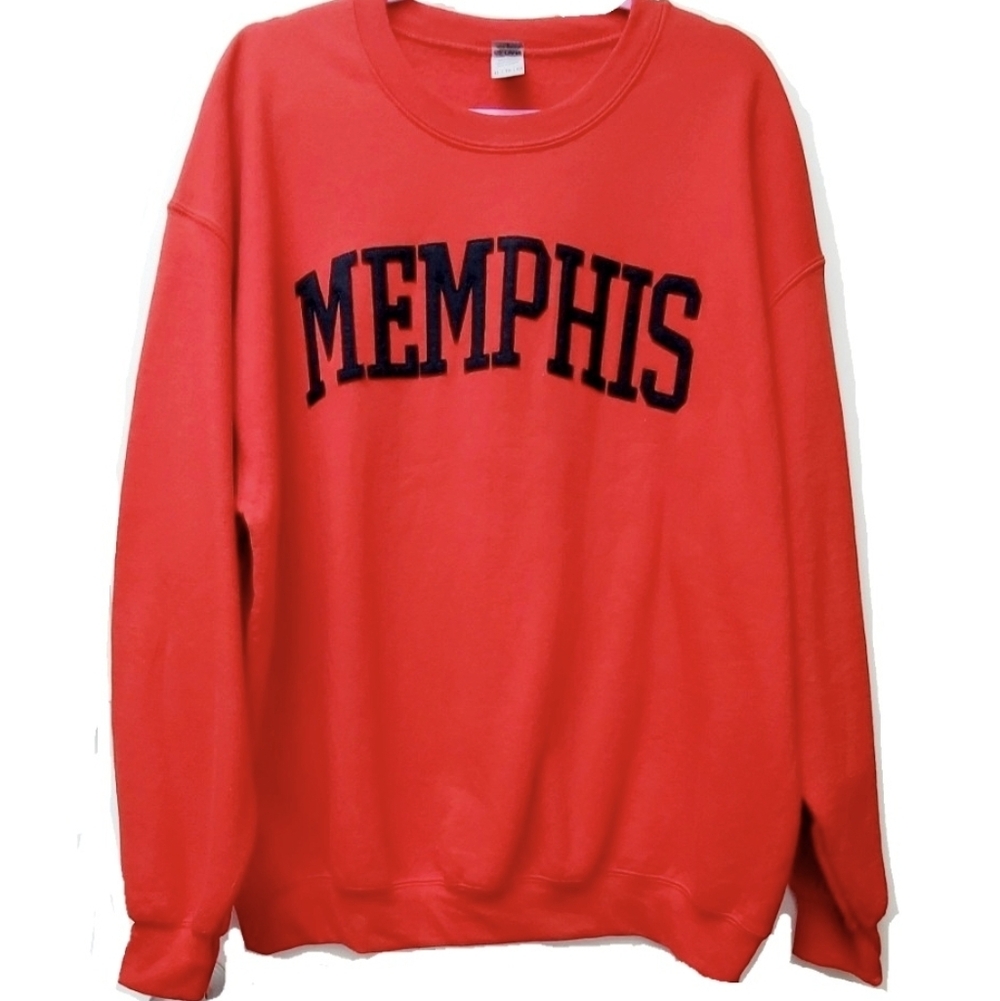 Gildan Red MEMPHIS Script Letters Heavy Blend Crewneck Sweatshirt Size XL